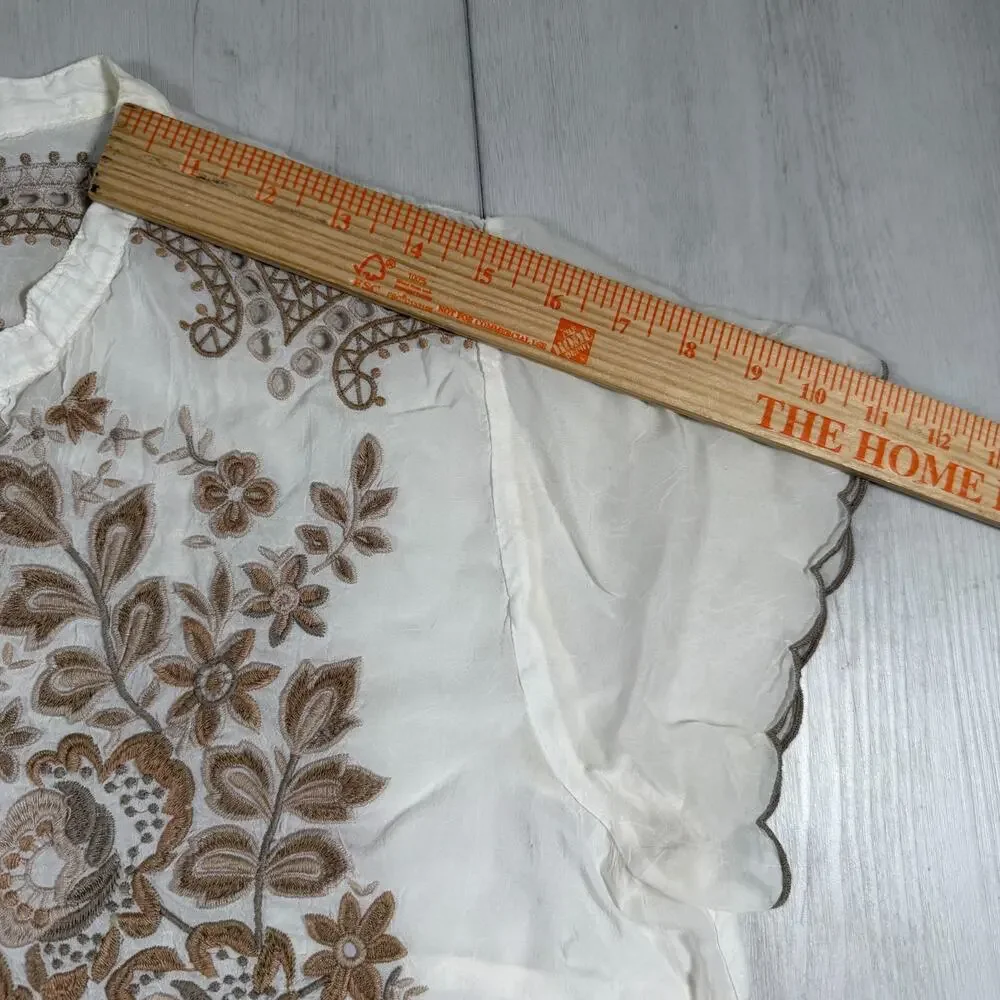 Johnny Was Tunic Blouse Womens Large White Lace Embroidered Sheer Boho Top - Picture 16 of 16